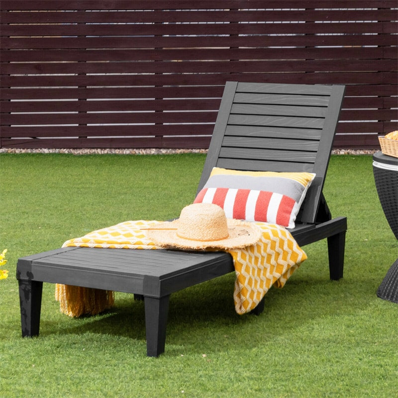Eletriclife AU Wooden Outdoor Chaise Lounge Chair, Waterproof Patio Sun Lounger with Adjustable Backrest for Backyard, Deck