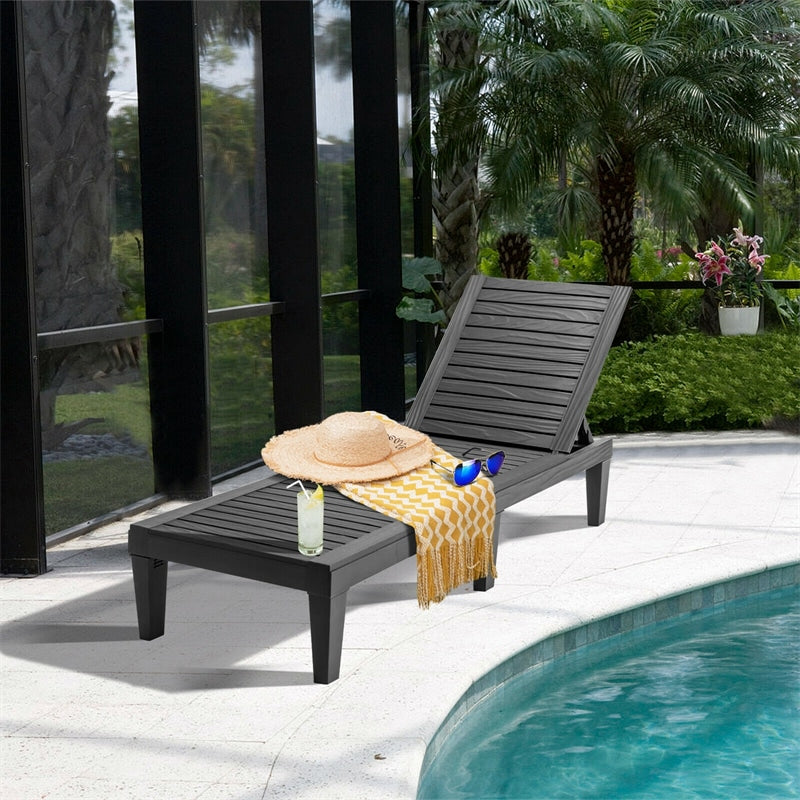 Eletriclife AU Wooden Outdoor Chaise Lounge Chair, Waterproof Patio Sun Lounger with Adjustable Backrest for Backyard, Deck
