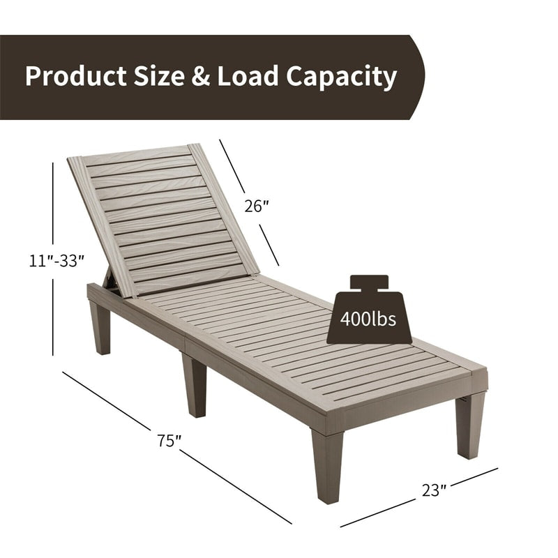 Eletriclife AU Wooden Outdoor Chaise Lounge Chair, Waterproof Patio Sun Lounger with Adjustable Backrest for Backyard, Deck