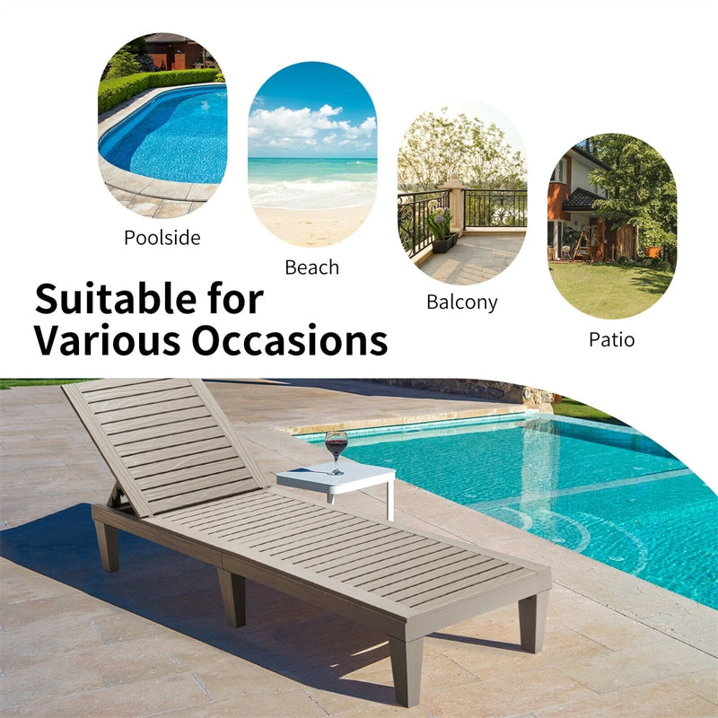 Eletriclife AU Wooden Outdoor Chaise Lounge Chair, Waterproof Patio Sun Lounger with Adjustable Backrest for Backyard, Deck